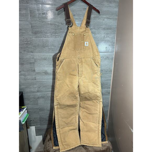 Vintage Carhartt BQ186 36x30 Arctic Quilt Lined Bib Overall USA Union Made Nice - Picture 1 of 14